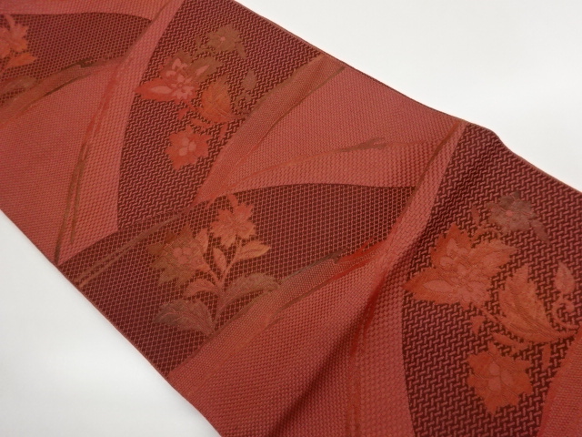 JAPANESE NAGOYA OBI / CHIKUZEN HAKATA / WOVEN FLORAL PLANTS